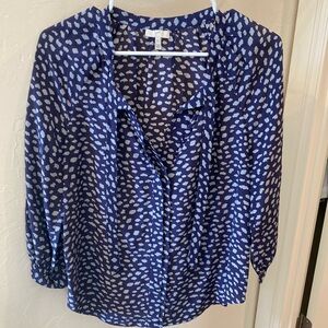 Joie navy 100% silk blouse with front tie. Great condition! Size XS